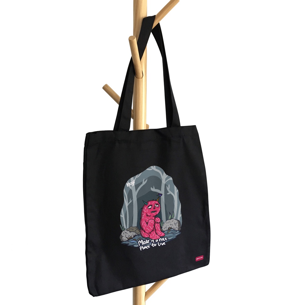 TERBARU Totebag Monster Mogi Official Gamons / Totebag Hitam Resleting / Totebag Canvas Premium