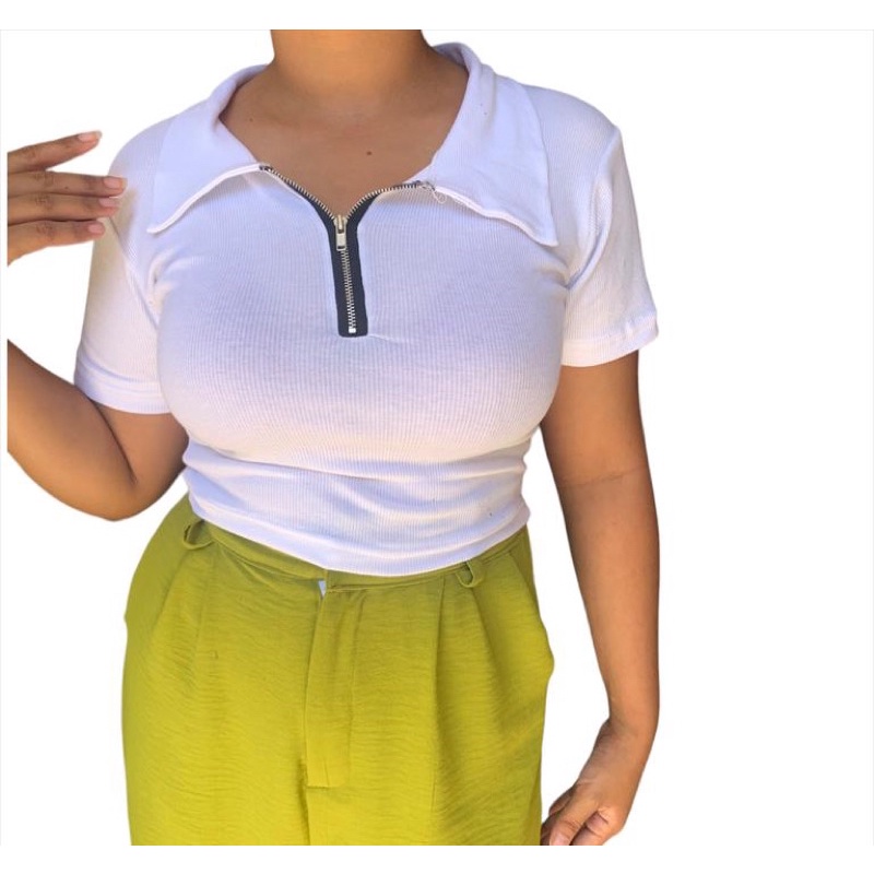 Crop top rib resleting / Atasan wanita