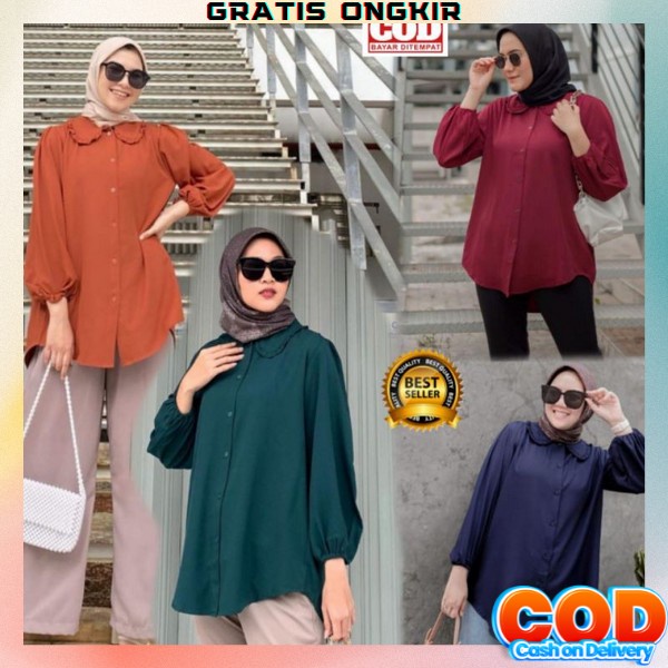 Atssan Cewe Kemeja Perempuan Dewasa Bluse Kondangan Kekinian Blouse Jumbo Korean Style Blus Oversize