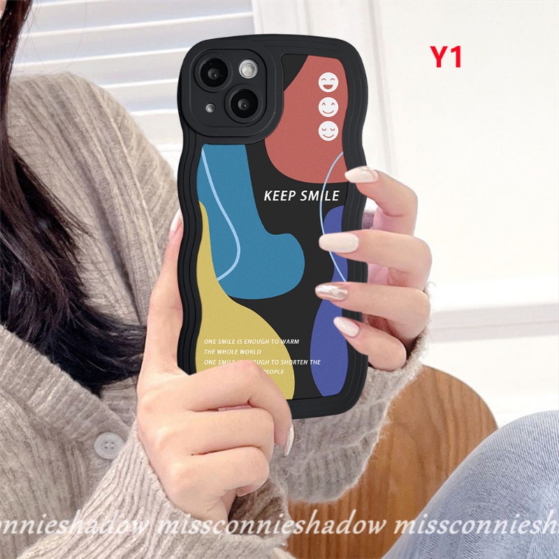 Vivo Y02 Y21 Y12 Y15s Y22s Y35 Y11 Y12i Y16 V25 Y75 V20 V21 Y22 Y21s Y33s Y20 Y12s Y30 Y15 Y17 Y21T Y91 Y15A Y91C Ins Abstrak Seni Moranti Kontras Smiley Bunga Wavy Tepi Soft Cas