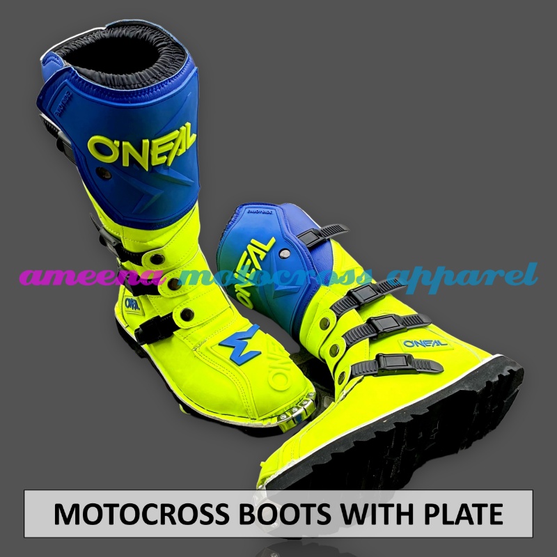 Sepatu MX Boots Oneal with Iron Protector - Sepatu Trail - Sepatu Motocross - Sepatu Enduro - Sepatu Adventure - Blue in Fluogreen