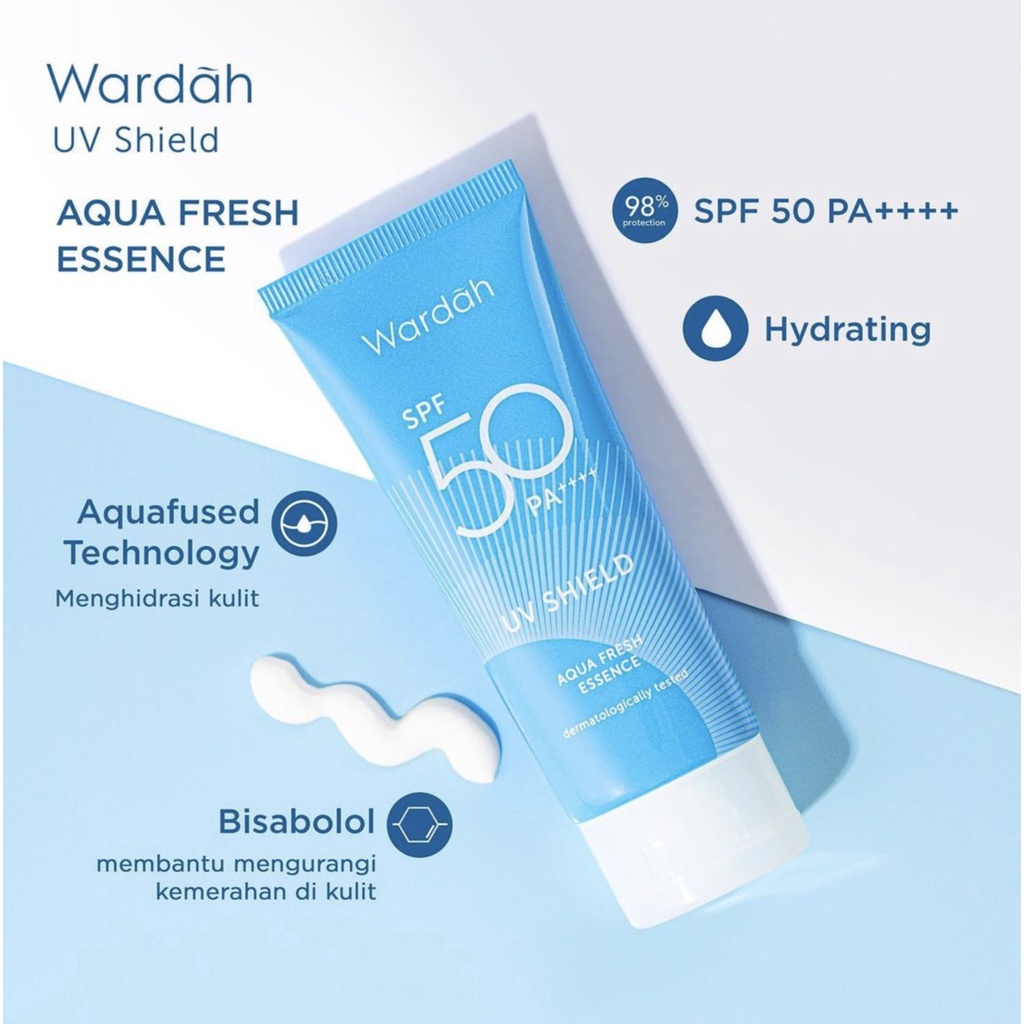 Wardah UV Shield Aqua Fresh Essence SPF 50 PA ++++ 30 ml - Sunscreen 0% Alkohol, Menghidrasi