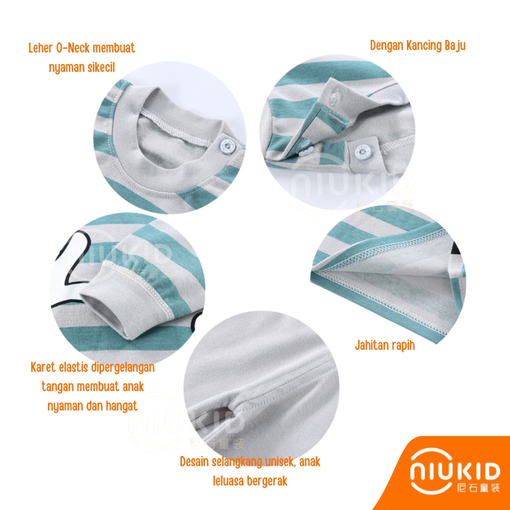 NIUKID BAJU TIDUR ANAK SETELAN PIYAMA BAYI SET LENGAN PANJANG BAHAN LEMBUT BAJU TIDUR BAYI #C01-#C06