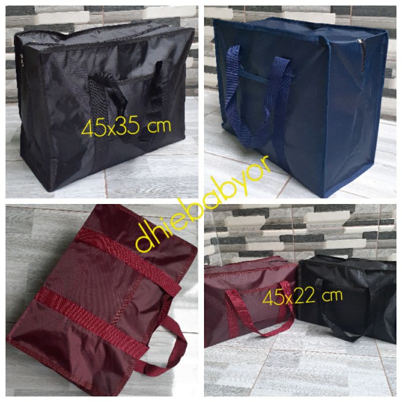 dhiebabyor - Tas Belanja Terpal Polos Kotak Lebar Jumbo Tas Jinjing Serbaguna Tas Bekal Makan