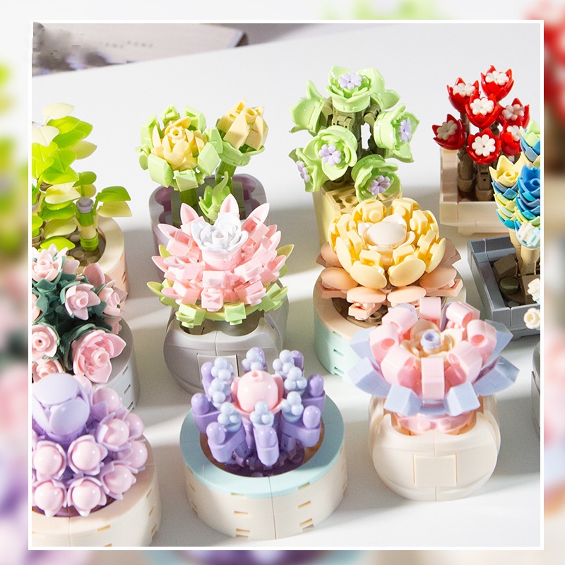 Nano Block Flowers Pot Sukulen Bunga Model DIY Mainan Balok Buket Mainan Pendidikan