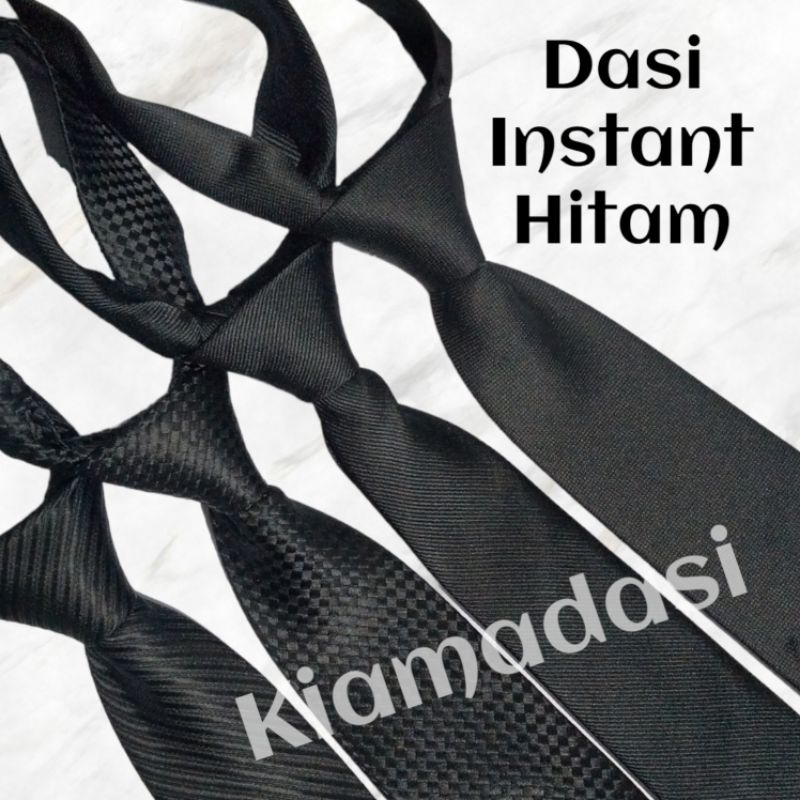 Dasi Pria Instant Siap Pakai Resleting Vecro Hitam 3inch