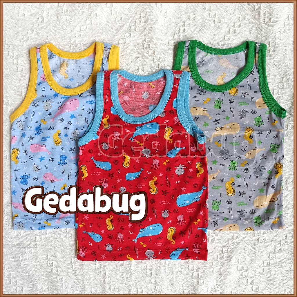 3 Pcs - Singlet anak Agree SM - 008 Motif The Sea | Singlet anak motif lucu dan Berkualitas | Gedabug