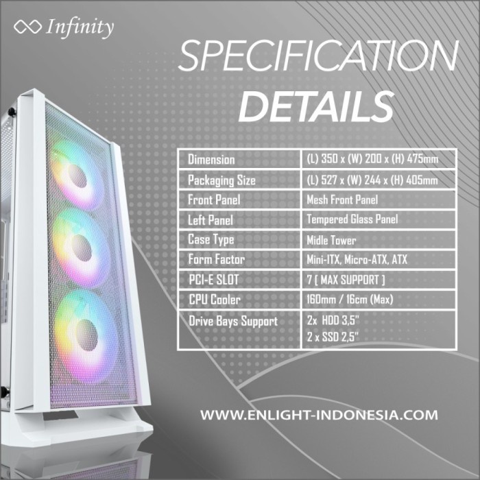 PC Case Gaming Infinity Nebula V4 Putih Tempered Glass