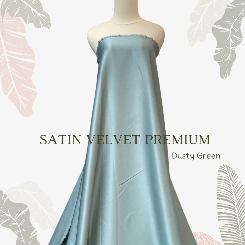 Bahan Satin Velvet Premium Meteran Grade A Warna Hijau Dusty Green