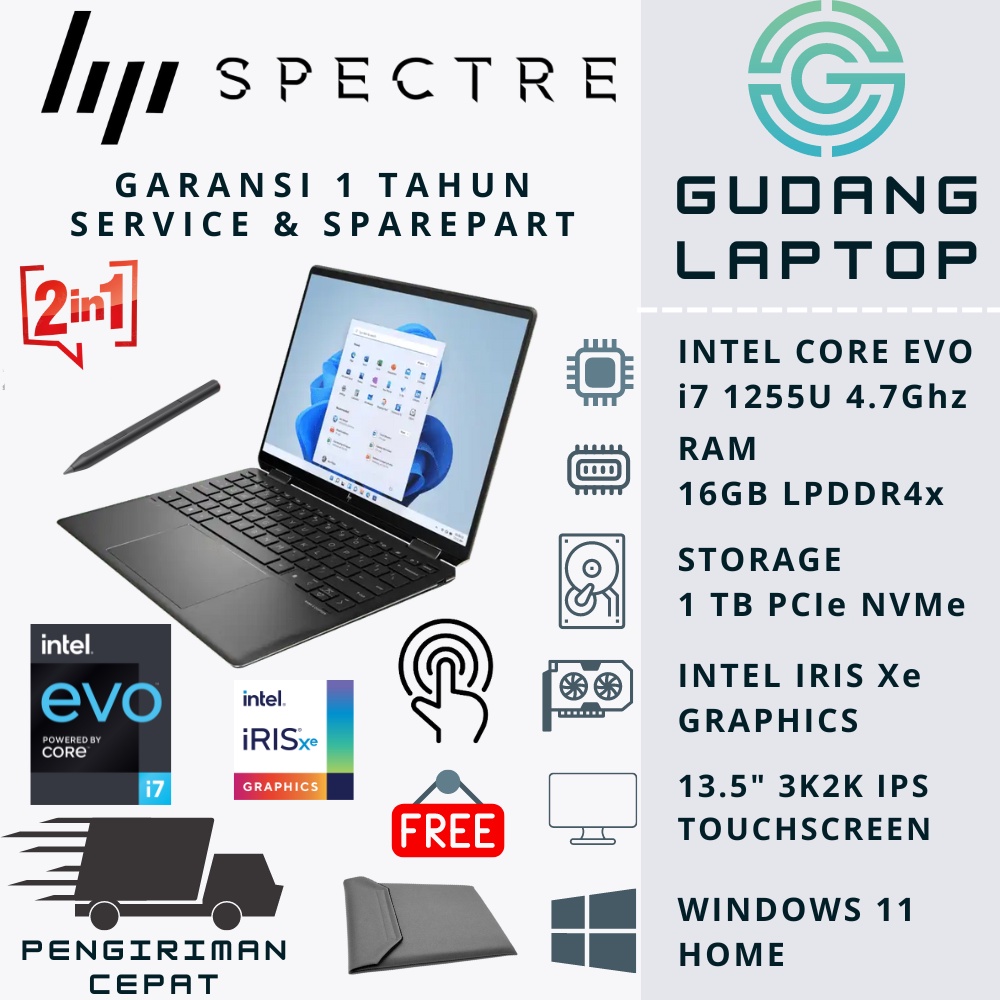 ULTRABOOK HP SPECTRE X360 14 I7 1255U RAM 16GB SSD 1TB 3K2K IPS TOUCH WIN 11