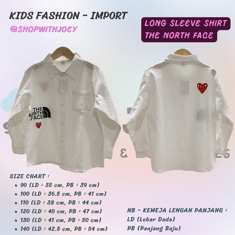 KEMEJA PUTIH IMPORT ANAK COWOK KUALITAS PREMIUM LENGAN PANJANG / TNF WHITE