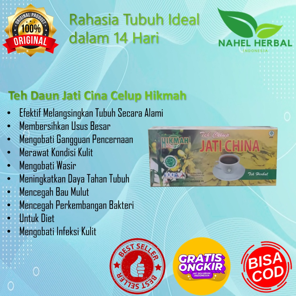 Teh Celup Pelangsing Daun Jati Cina Hikmah 100% Original - Obat Diet Herbal Slimming Pembakar Lemak 