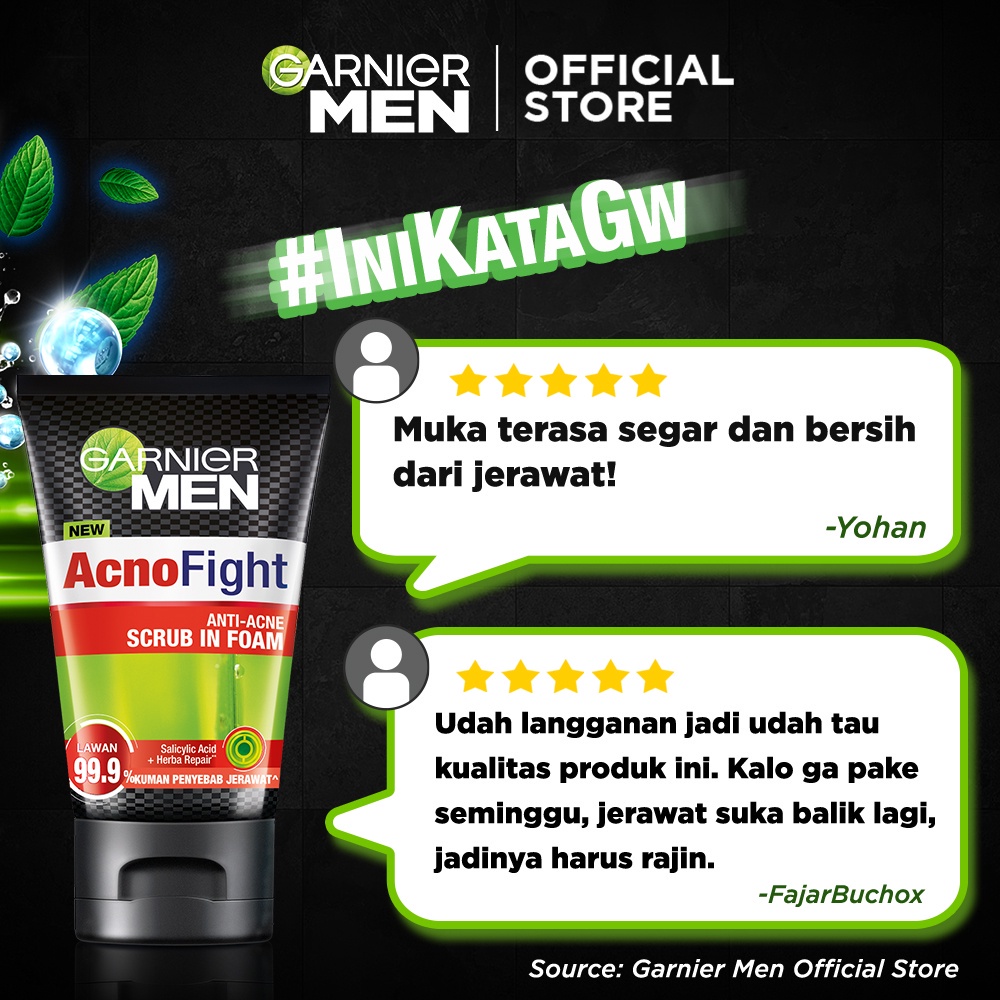 Garnier Men Acno Fight Anti-Acne Scrub In Foam Cleanser 100 ml (Untuk Wajah Bebas Jerawat)