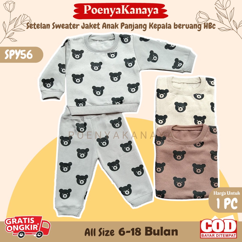 Setelan Sweater Jaket Bayi Anak Panjang KEPALA BERUANG HBc Size 6-18 Bulan SPY56