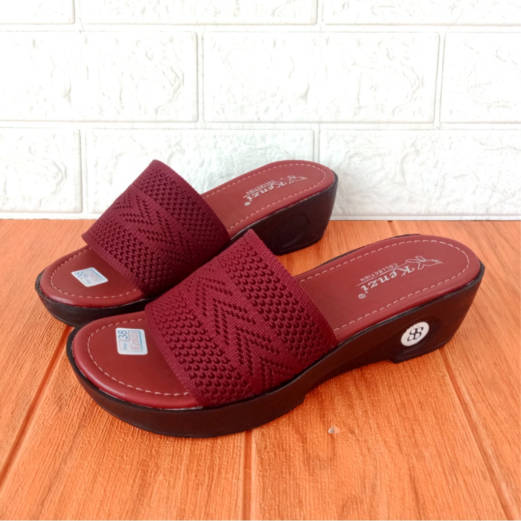 Kenzi Rajut 02 Sandal Slop Wanita Wedges 37-40 Maroon