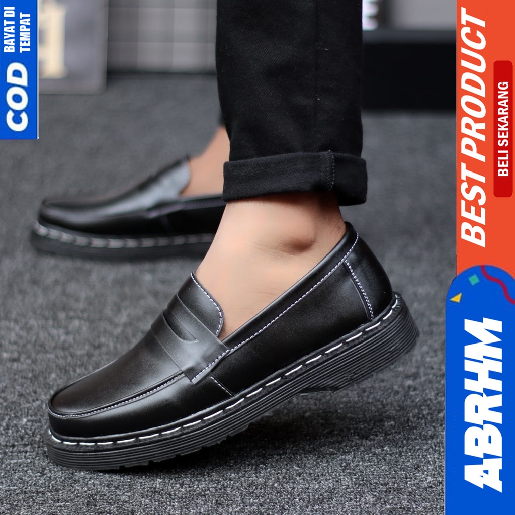 ABRHM Sepatu Loafers Pantofel Formal Docmart Kerja Pria Hitam