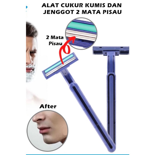 JM Alat Cukur Kumis dan Jenggot 2 Mata Pisau Cukuran Bulu Kemaluan Ketiak Rambut Kaki Manual Razor Double Blade Serbaguna