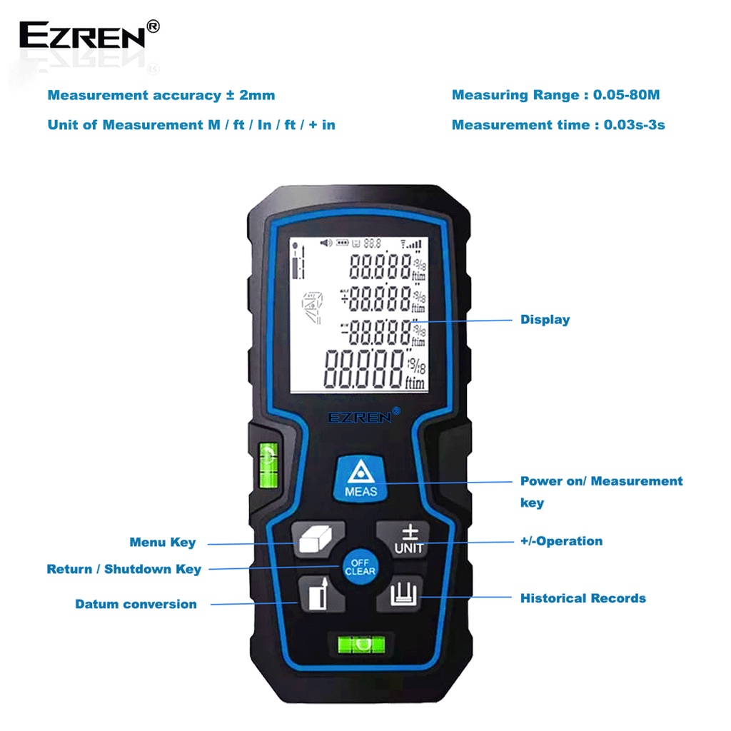 Ezren EZ-2008 Meteran Laser Digital Distance Pengukur Dimensi 80 Meter