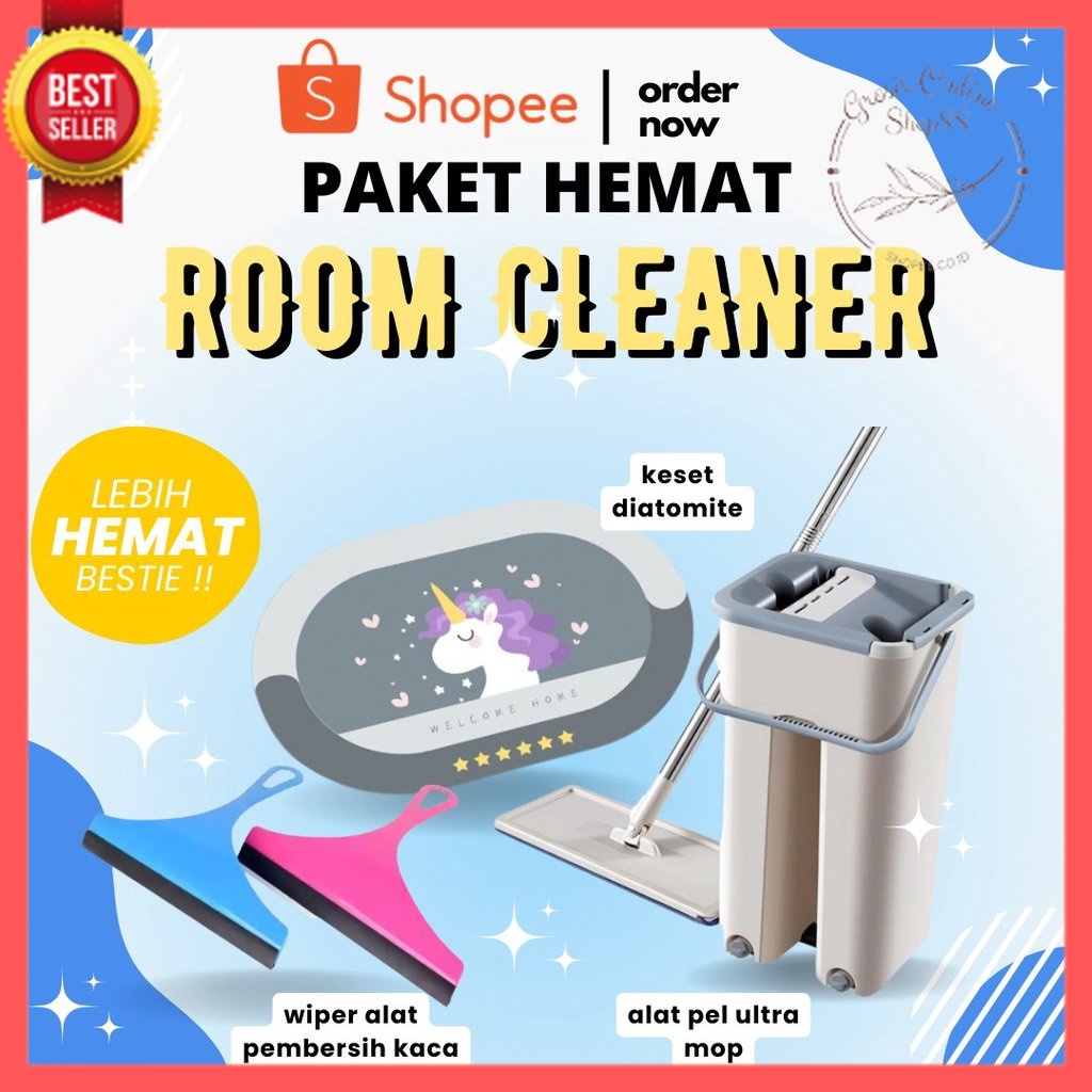 GOS - PAKET HEMAT ROOM CLEANER/ Alat Pel Keset Diatomite FREE Alat pembersih kaca