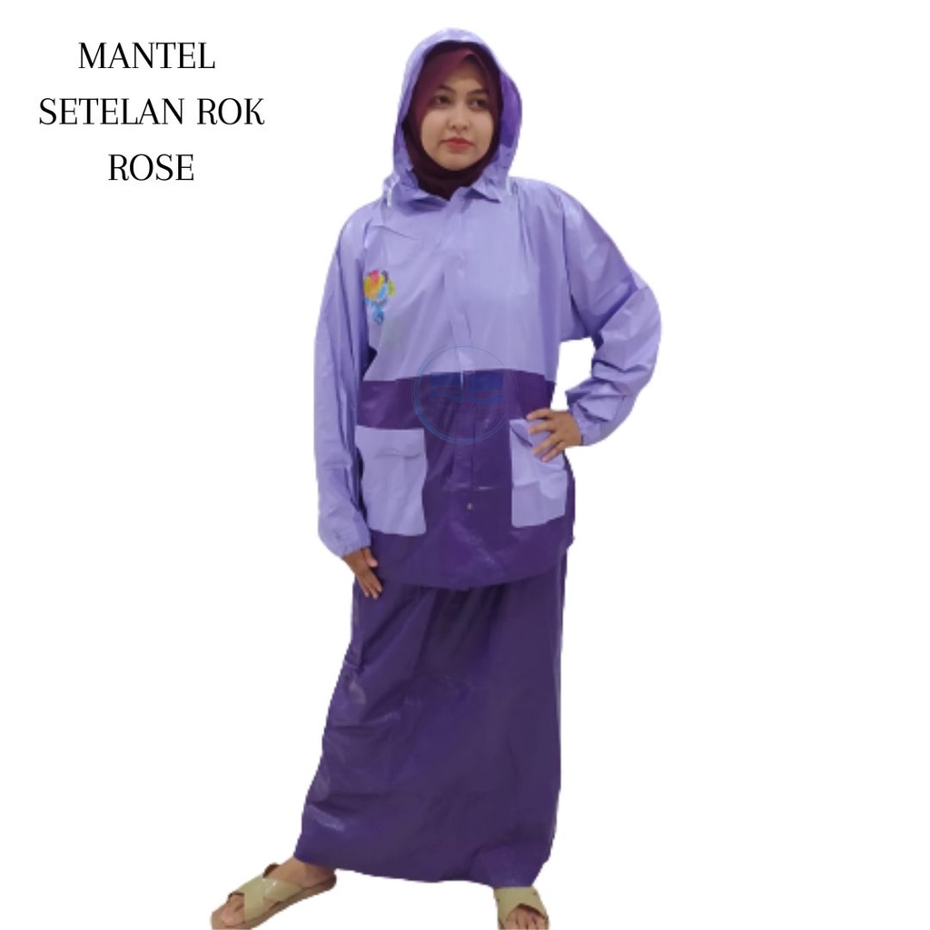 Jas Hujan Wanita Rose / Mantel Rok / Setelan Jas Hujan Rok Wanita