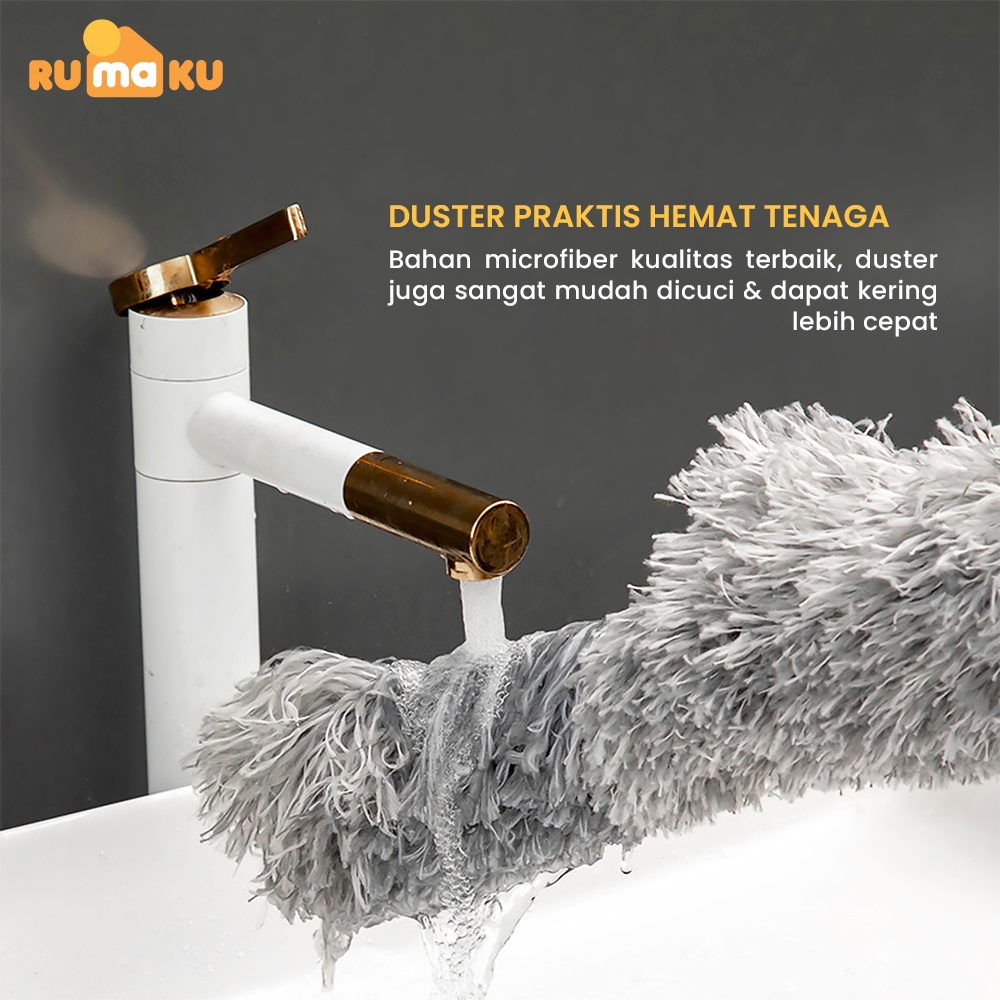 Rumaku Kemoceng Alat Pembersih Debu Rumah Teleskopik Bulu Microfiber Gagang Panjang 2,8 Meter Adjustable