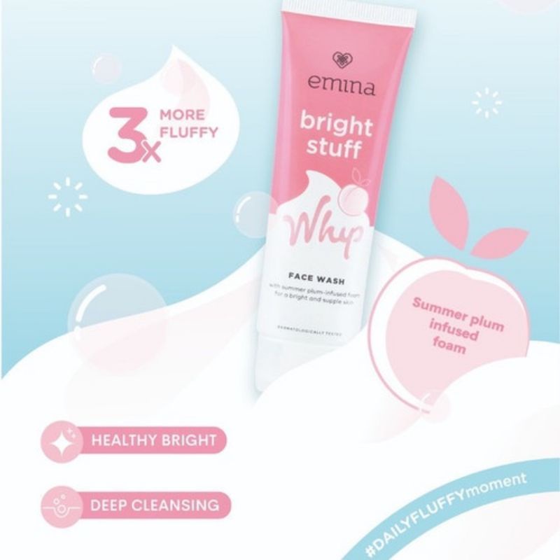 Emina Bright Stuff Whip Face Wash 50ml Cuci Muka Emina Whip Foam Sabun Muka Whip Face Wash