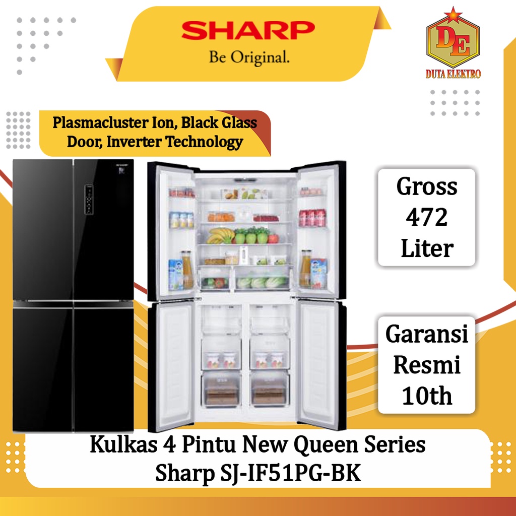 Kulkas 4 Pintu Sharp SJIF 51 PGBK New Queen Series