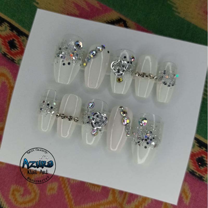 KUKU PALSU PUTIH MEWAH / NAIL ART/ KUPAL WEDDING HOMEMADE