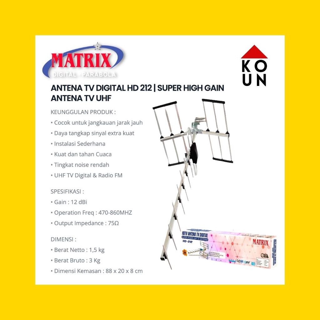 ID (COD READY) ANTENA MATRIX HD212 / HD 212 / HD-212 ANTENA TV DIGITAL + BOOSTER (FREE KABEL)