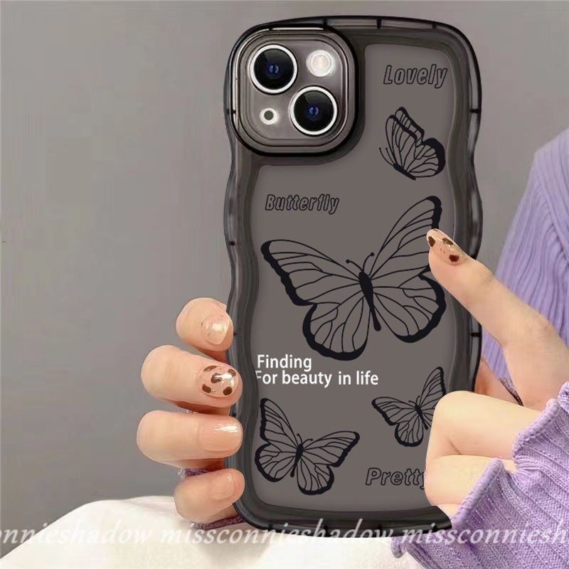 Redmi 9 10 A1 A1+  9A 9T 10C 10A 9C NFC POCO M3 X3 Pro Redmi Note 10 10s 10Pro 11Pro+ 9Pro Note 11 11s 9 8 Note10 Pro Max Plus Soft TPU Wavy Edge Fashion Retro Black Butterfly Case