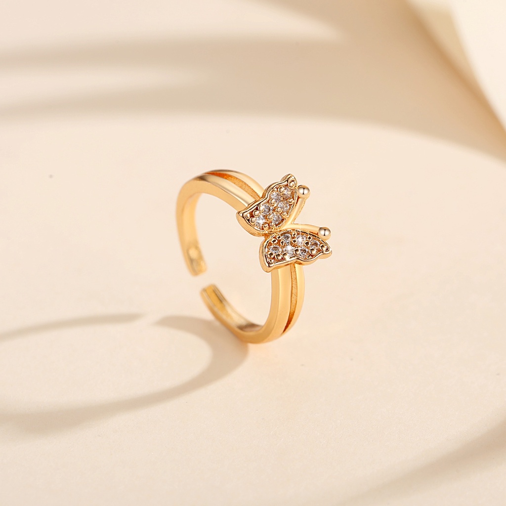 Y871 Kupu Cincin Anak Titanium Kristal Fashion Perhiasan Warna Emas