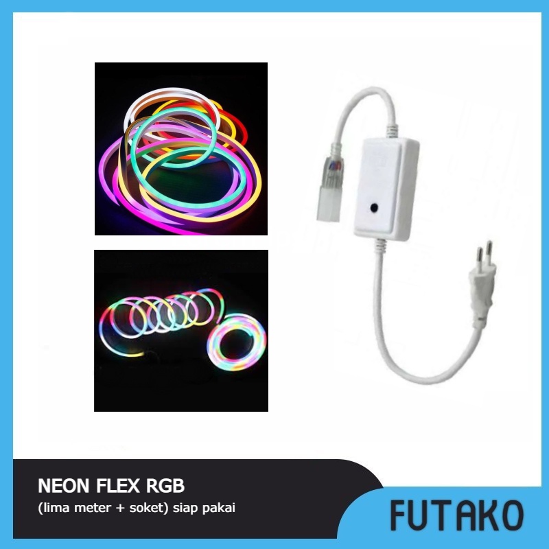 FUTAKO RGB Lampu LED Neon Flex RGB 220 V / 5 Meter Flexible Sign LED Strip Selang Full Warna