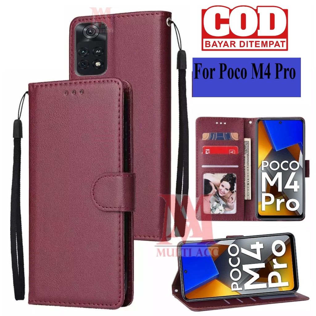 POCO M4 PRO Leather Flip Cover Wallet Case Kulit - Casing Dompet Case Wallet Leather Flip POCO M4 PR