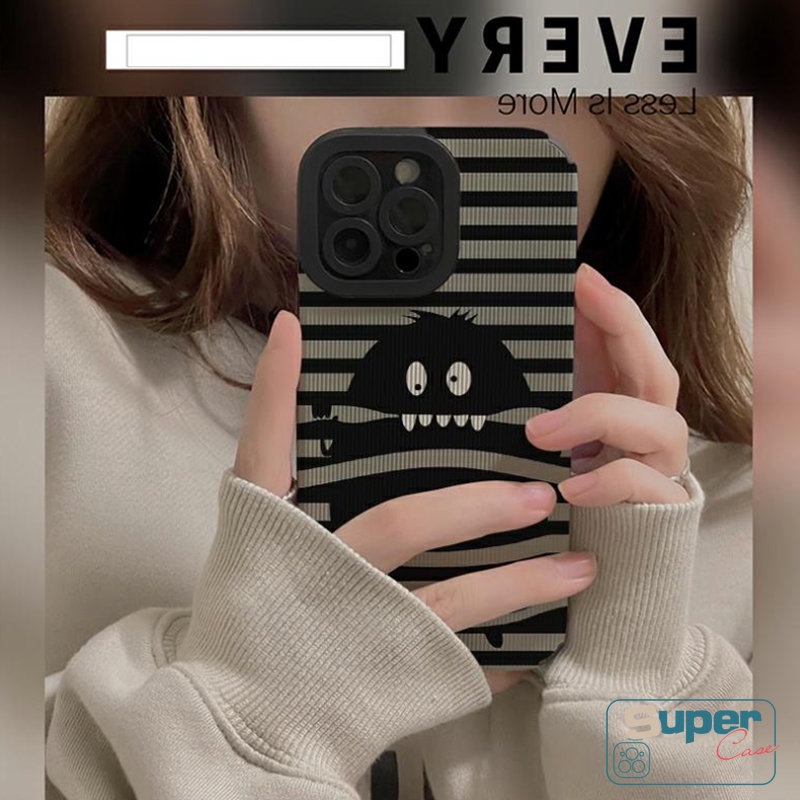 Soft Case Bahan Kulit Tekstur Garis Monster Kecil Untuk iPhone 11 14 13 12 Pro Max 7 8 Plus XR 7Plus X XS Max 14Pro Max