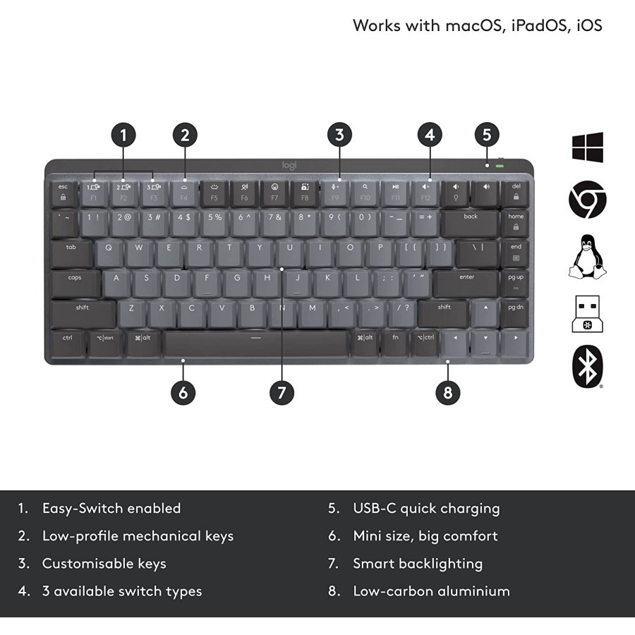 Keyboard Logitech MX Mini Mechanical Wireless + Bluetooth (920-010783)