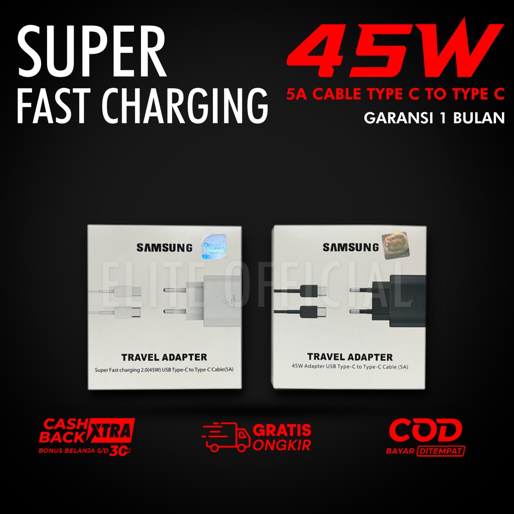 Charger 45W Type C to Type C Original 100% Super Fast Charging 5A Cable