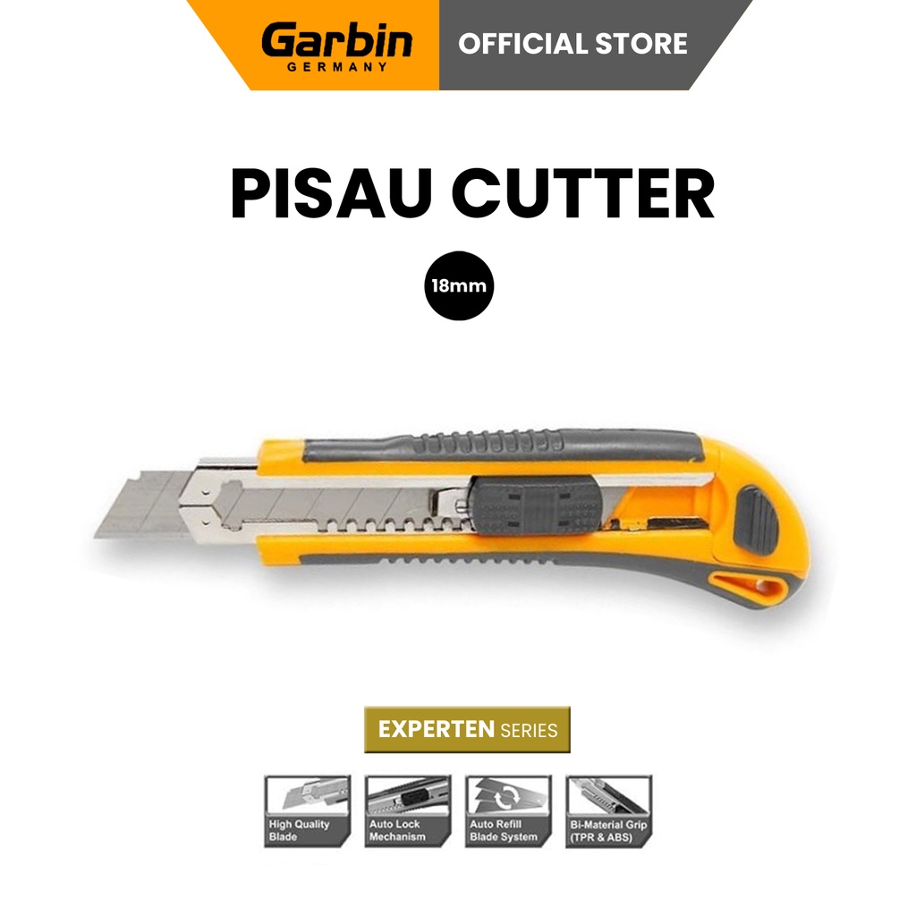 

Cutter Pisau Baja Sistem Kunci Otomatis Pegangan Karet 18mm Garbin Experten Series ECU-CT101