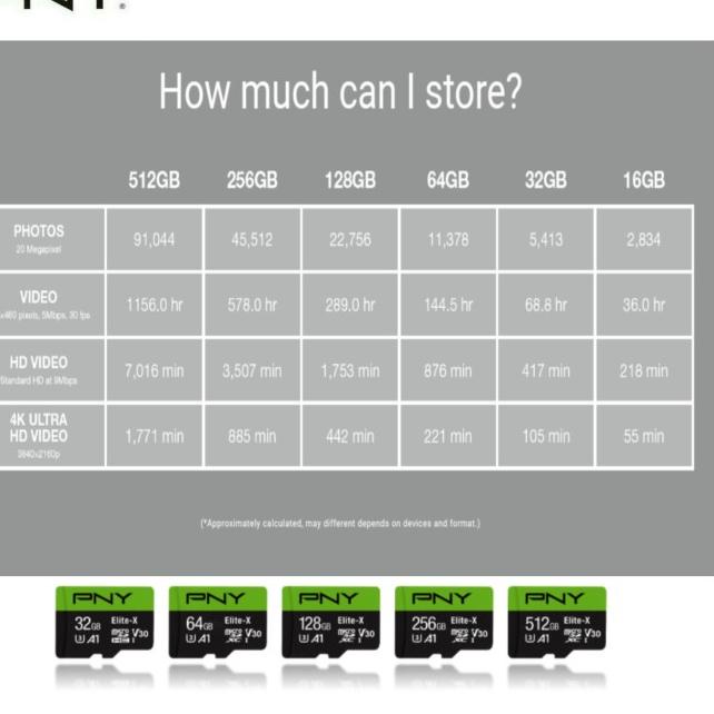 microSD 64GB XC U3 V30 PNY Elite-x 100Mb/s 100% Original