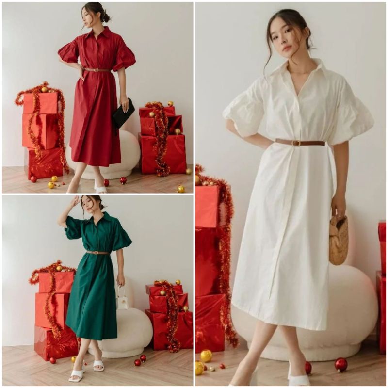 noel christmas dress woman/dress natal wanita/midi dress cewek/baju natal cewe merah putih hijau/baj
