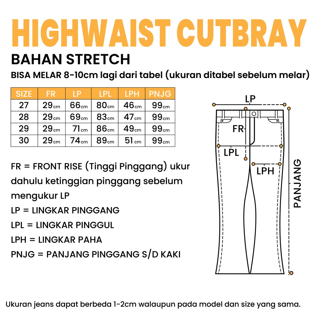 WINAGA- HighWaist Cutbray Jeans Panjang Stretch