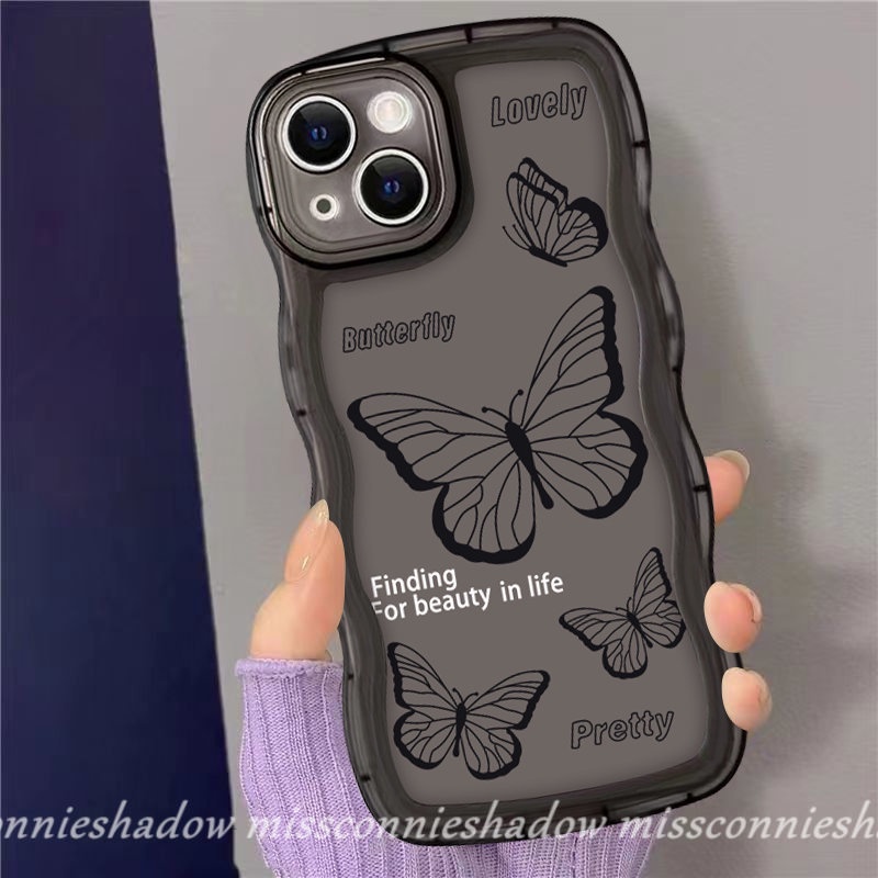 Casing Softcase TPU iPhone 11 14 13 12 Pro Max 6 6s 8 7 14 Plus XR X XS Max SE 2020 Shockproof Motif Kupu-Kupu Hitam