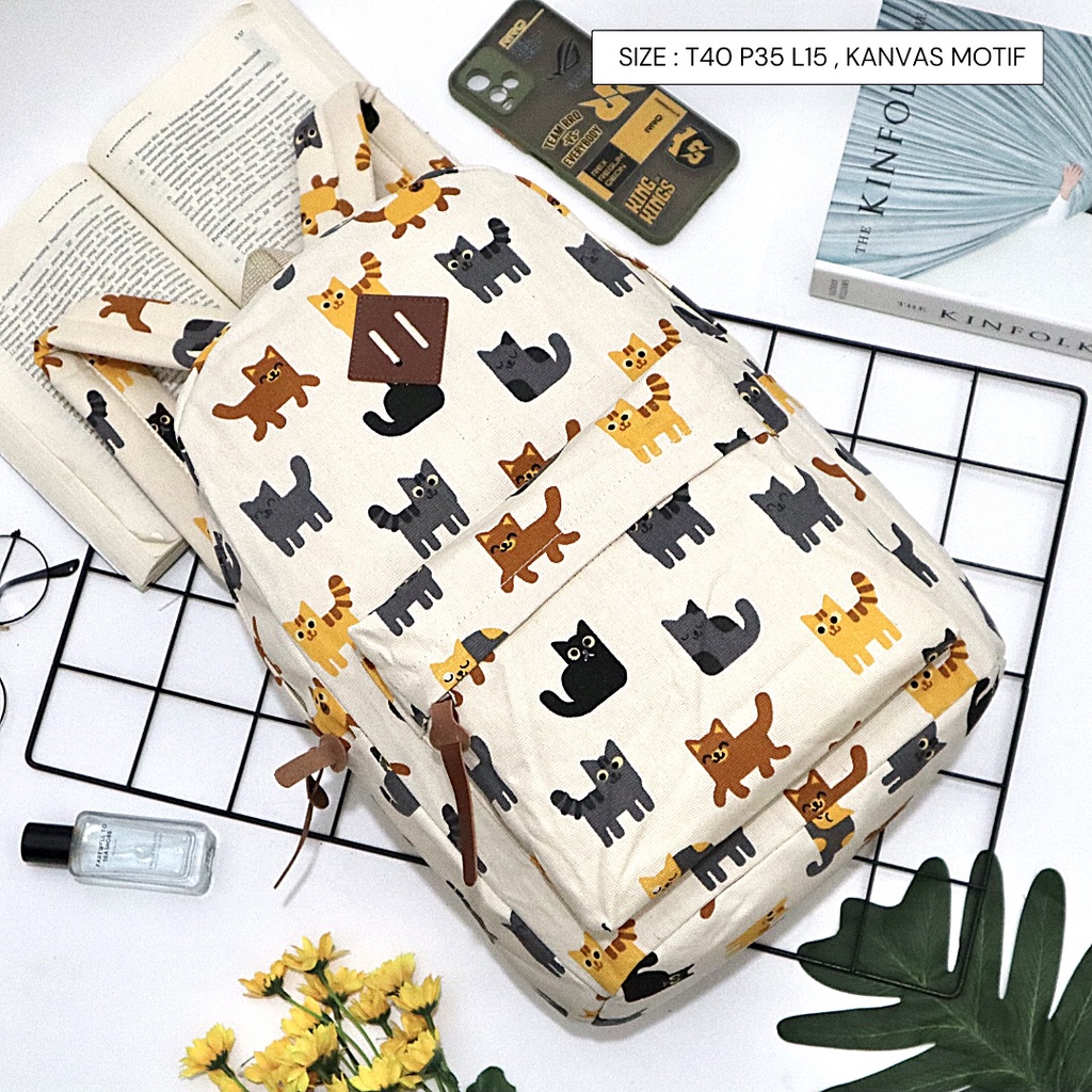 Promo Gratis Ongkir Tas Ransel Pria / Wanita Bahan Kanvas Motif Gaya Korea produk lokal indonesia-Motif 124