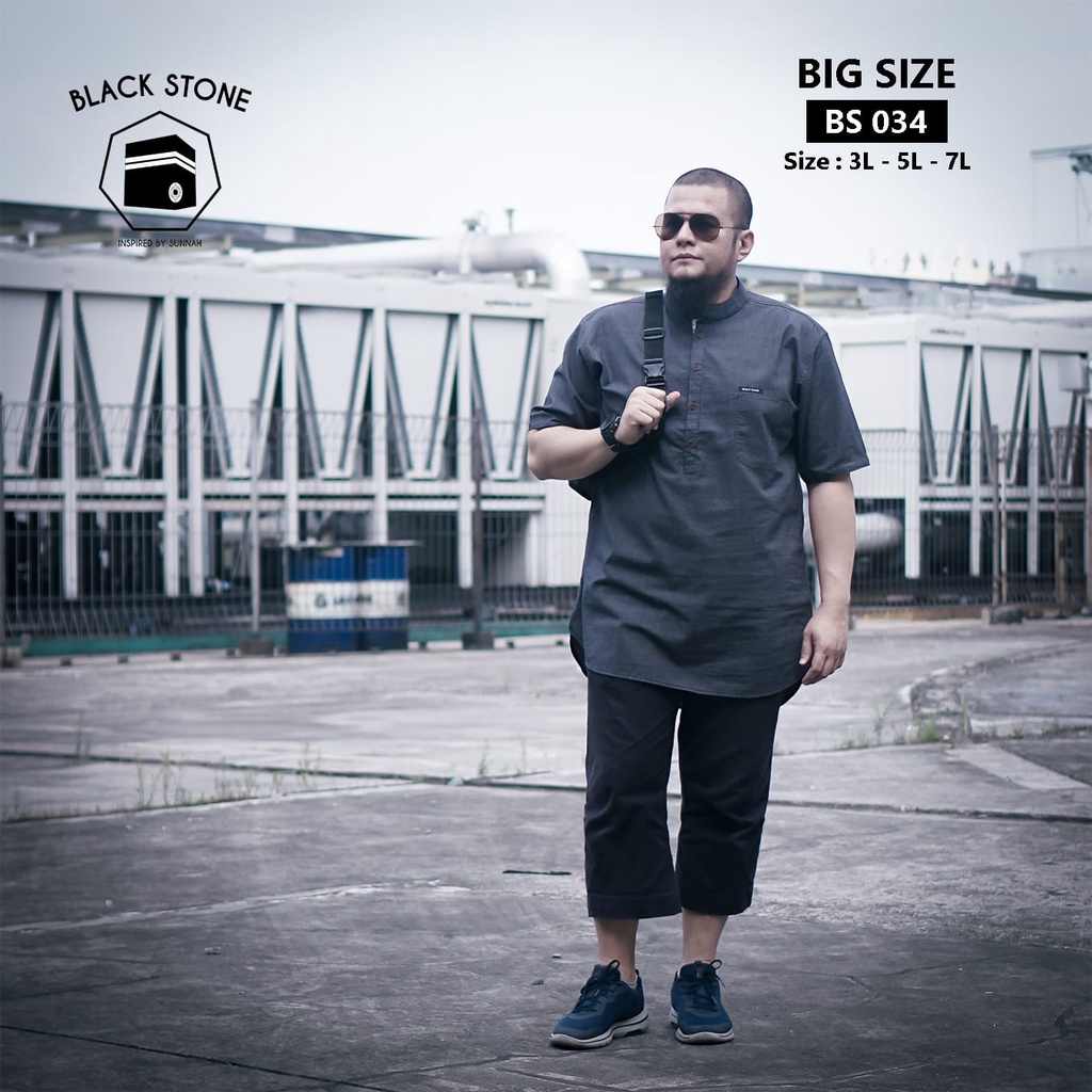 Kurta Big Size Lengan Pendek Black Stone  BS034