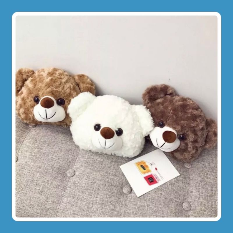 EMOEMO-Tas Bulu Selempang Wanita Teddy Bear Tas Boneka Kepala Beruang Tali Rantai Korean Style