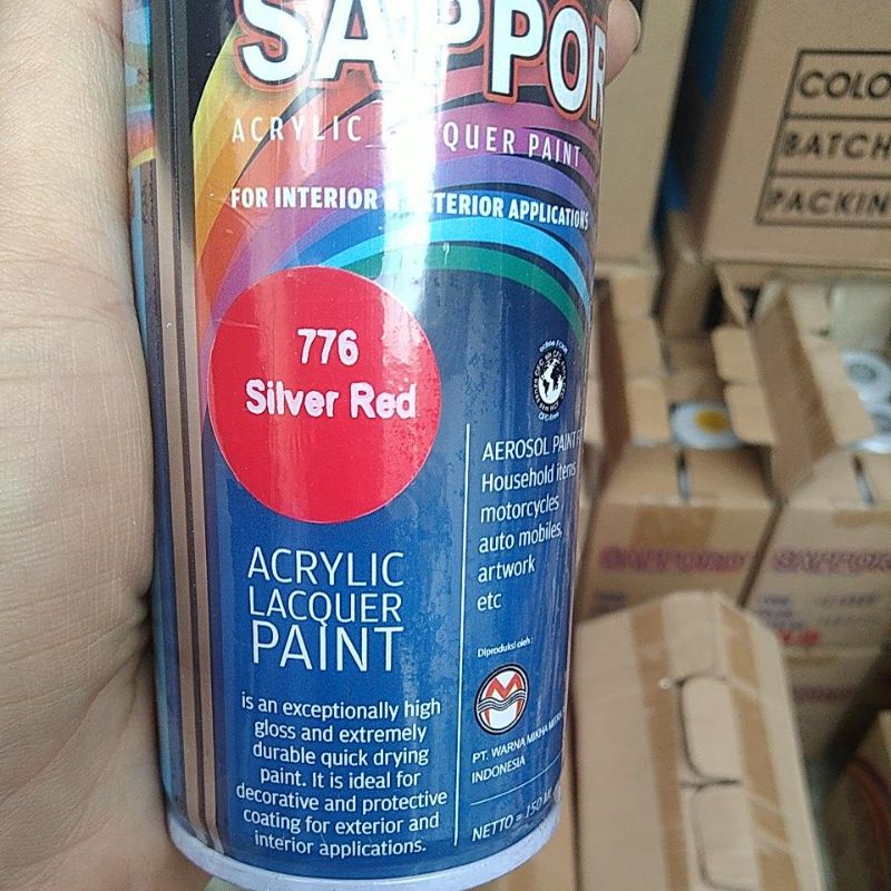 saporo acrylic lacquer paint pilok pilox cat spray sapporo 150ml saporo 776 silver red merah gloss