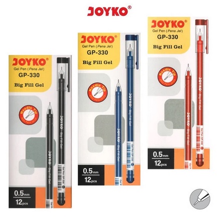 

[1 Box / 12 Pcs] Gel Pen Pulpen Pena Joyko GP-330 Big Fill Gel 0.5 mm
