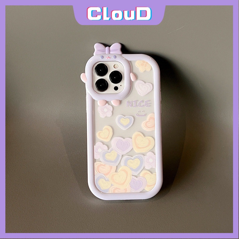 3d Bow Little Monster Lens Phone Case Samsung A14 A04s A73 5G A23 A13 A53 A03s A02S A50s M32 A03 A12 A21s A52 M11 A30s A32 A50 A31 A51 M22 INS Cute Love Heart Shockproof Back Cover