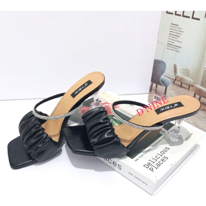 Sandal Wanita Sandal high heels kaca slop kerut SH 08