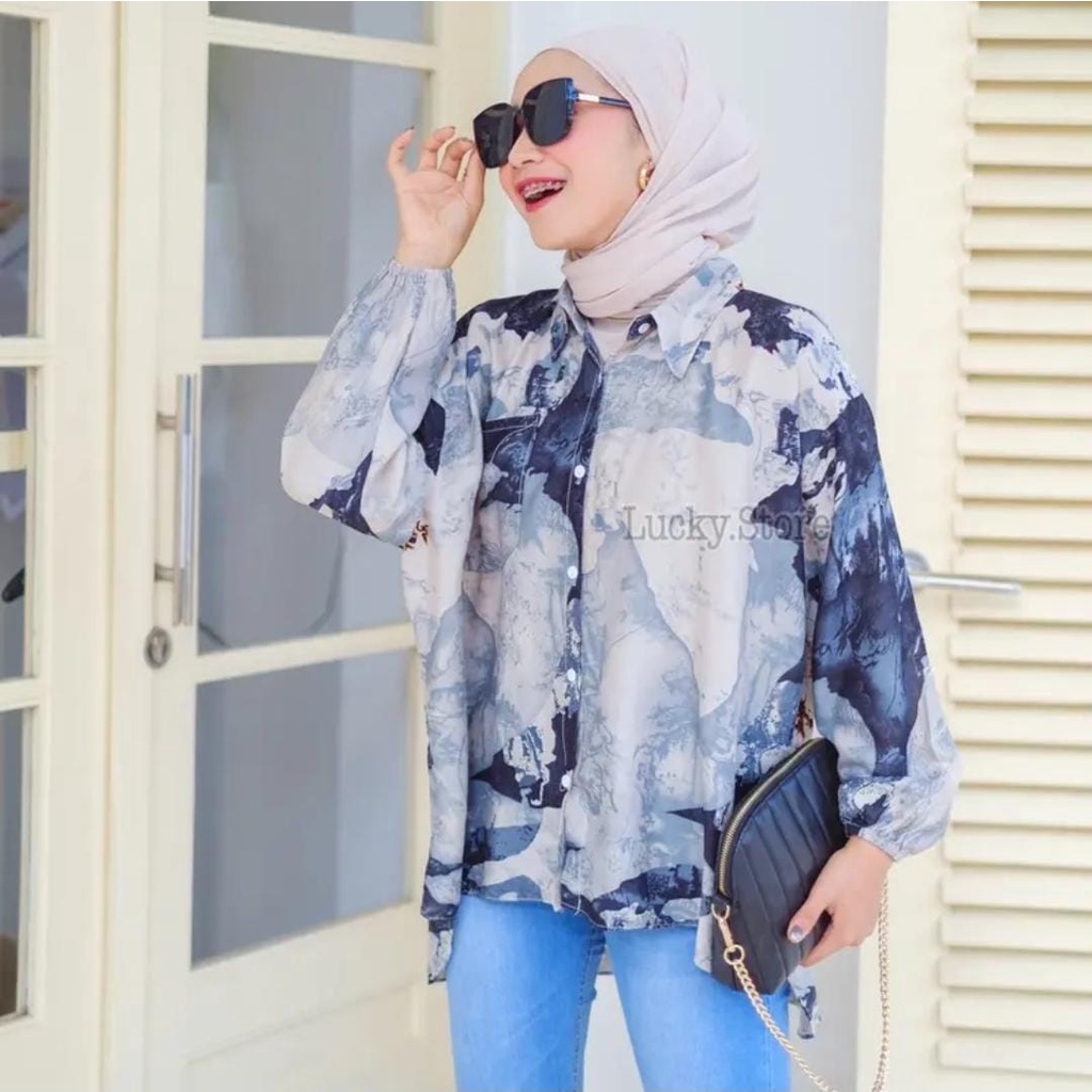 BLOUSE OVERSIZE WANITA MOTIF BIG SIZE JUMBO FULL KANCING