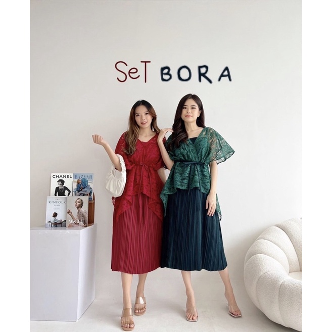 SET BORA BROKAT DRESS DAN OUTER BROKAT SIMPLE POLOS PREMIUM ALA KOREA EC 9204 / SETELAN DRESS KONDAN